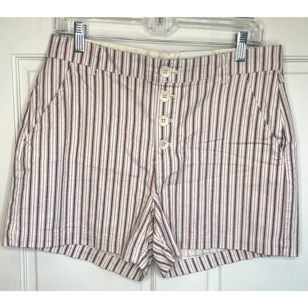 NWT Old Navy Women's High Rise Striped Button Fly Shorts Sz 10 Stretch Fisherman